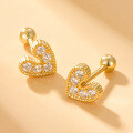 wholesale S925 Sterling Silver Zircon Heart Stud Earrings, Minimalist Design, High-End Screw Ear Bone Earrings-0-1