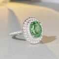 wholesale S925 Sterling Silver New Style Nine Beauty Jewelry High Carbon DiamondFull-Drill Green Zircon Gemstone Ring-0-1