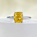 wholesale S925 Sterling Silver 125 Carat Cushion Cut Yellow Diamond Ring Square Simulated Diamond Ring Women's Engagement Ring-0-5