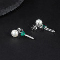 wholesale S925 Sterling Silver Fashionable Light Luxury Natural Freshwater Pearl Earrings with Natural Green Agate Ear Studs-0-4