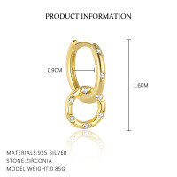 wholesale S925 Sterling Silver Geometric Zircon Earrings For Women, European And American Fashion Set, French Luxury Ear Cuffs-E4699-Gold/Single 925 Silver