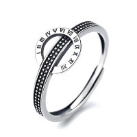 wholesale S925 Sterling Silver Vintage Harajuku Style Roman Numbers Thai Silver Ring, Punk Style Trendy Fashion Ring-460J/approx. 1.9g Adjustable opening
