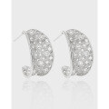 wholesale S925 Sterling Silver Geometric Curved Openwork Woven Mesh Design with Inlaid Diamonds Women's Earrings-0-0