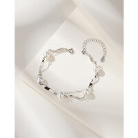 wholesale S925 sterling silver pearl double-layer bracelet for women, luxurious and sophisticated, fashionable and unique, exquisite imitation pearl hand accessory, perfect gift for best friends-Shell Bead Bracelet White Gold &gt; 925 Silver
