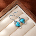 wholesale 925 Sterling Silver European and American Vintage Bohemian Style Turquoise Drop Earrings, Antique Long Dangle Earrings-0-2