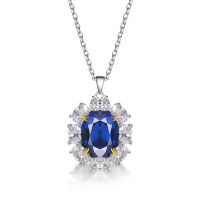 wholesale S925 Sterling Silver High Carbon Diamond Flower Collarbone Necklace, Luxurious and Gorgeous, Premium Royal Retro High-End Banquet Necklace-Royal blue>925 silver