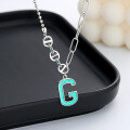 wholesale S925 Sterling Silver Trendy G Letter Enamel Pig Nose Chain Link Necklace Creative Fashion Accessory-0-6
