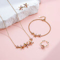 wholesale Metal material fashion zircon bracelet, butterfly flower necklace, colored stone ring and earrings in Korean style as blooming as summer flowers-0-0