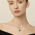 Sterling Silver Vintage Geometric Teardrop Round Emerald Necklace-0-0