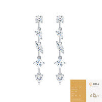 Sterling Silver Pear-Shaped Moissanite Long Elegant Earrings Wholesale-E15904 Moissanite (50 points + 4 stones) * 2 (with GRA certificate)  925 Silver