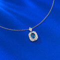 wholesale S925 Sterling Silver European and American New 6*8mm Blue Gemstone Necklace for Women, Collarbone Chain with Vintage Pendant-0-3