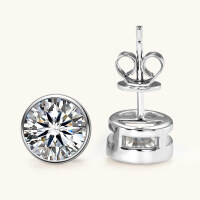 925 Sterling Silver Square Double Prong Single Stone D Color Moissanite Earrings-Round stud earrings [White Gold] 1 carat  925 silver