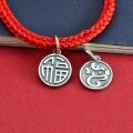 wholesale S925 Sterling Silver Fu Character Round Pendant Charm for Bracelet Necklace DIY Handmade Jewelry Accessories-0-0