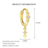 wholesale S925 Sterling Silver Geometric Square Earrings with Sparkling Diamonds, Women's Fashion French Versatile Small Design Elegant Earrings-E5198-Gold/Single 925 Silver