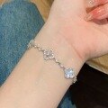 wholesale S925 Sterling Silver Wealthy Heiress Style Four-Leaf Clover Flower Shell Diamond-Inlaid Adjustable Bracelet for Women, Exquisite and Light Luxury Celebrity Fashion-0-4