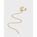 wholesale S925 Sterling Silver ET425 Korean Version Ins Niche Design Minimalist Versatile C-shaped Long Fringe Ear Clip for Non-Pierced Ears-0-0