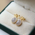 wholesale 18k gold plated sterling silver natural Hetian jade ice smoke purple bow earrings versatile ladies stud earrings manufacturer wholesale-0-0