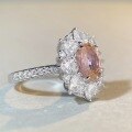 wholesale S925 Sterling Silver Padparadscha Pink Ring for Women, Light Pink Minimalist Cool-Tone Color Scheme High Prong Luxury Setting Full Diamond Ring-0-1