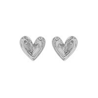 wholesale S925 Sterling Silver Korean Version Ins Small and Unique Design, Minimalist and Versatile Heart Texture Earrings for Women-Platinum [with sterling silver ear plugs] &gt; 925 silver