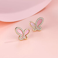 wholesale Metal material trendy butterfly micro-pave red necklace, luxury ferris wheel butterfly love resin stud earrings for women-xb1412-gold powder