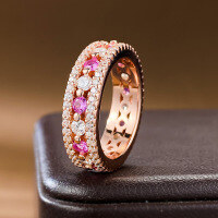 wholesale Rose Gold Plated S925 Sterling Silver Ring with Red Corundum and Multi-Color Gemstones,INS-R840 Rose Gold 8