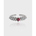 wholesale S925 Sterling Silver JA705 Niche Original Design Bone Series Inlaid with Red Zircon Geometric Open Ring for Women-0-0