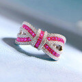 wholesale S925 silver with red corundum, three-dimensional bow diamond ring, luxurious and fashionable, trendy and personalized-0-2