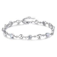 wholesale S925 Sterling Silver Zircon Inlaid "Love in Heart" Bracelet, Light Luxury High-End Gift for Girlfriend Valentine's Day Birthday-Love Heart Bracelet - White Stone &gt; 925 Silver