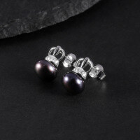 wholesale S925 Sterling Silver New 9mm Natural Freshwater Pearl Earrings for Women, Fashionable and Luxurious Elegant Ear Studs-Natural Black Freshwater Pearl Earrings 925 Silver