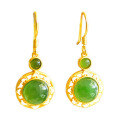 wholesale 925 Silver Gold-Plated Vintage Style Inlaid with Natural Hetian Jade Earrings with Hook for Women-0-4