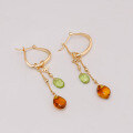 wholesale S925 Silver Plated 14K Gold Peridot and Amber Earrings in Japanese Retro Marrakech Style-0-3