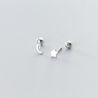 wholesale S925 Sterling Silver Nalan Ear Studs for Women, Korean Style Fashion Minimalist Fresh Asymmetric Star Moon Spiral Earrings G5180-S925 silver pair-silver 925 silver