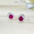 wholesale S925 Silver New 40mm Round Pigeon Blood Red Stud Earrings, Fashionable and Versatile Essential for Commuting-0-1