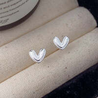 wholesale S925 Sterling Silver Floral Edge Heart Stud Earrings For Women, Sweet Ins Style Small Design Exquisite Beaded Edge Heart-shaped Earrings-Beaded Heart Earrings - Silver [with Glue Plug]  925 Silver