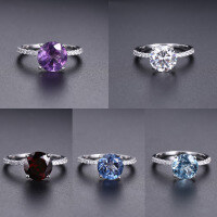 wholesale S925 silver fashion luxury personalized gemstone ring, precision-set with natural amethyst for wholesale-Zircon>US size 9