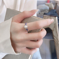 wholesale S925 Sterling Silver Vintage Style Fashion Creative Resin Thai Blue Pearl Ring, Luxury Trendy Band-1380J/approx. 3.8g Adjustable opening