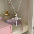 wholesale S925 Sterling Silver Goddess Cross Pendant Necklace with Full Pavé Shining Zirconia, Exquisite Craftsmanship, Light Luxury Advanced Textured Diamond-Inlaid Collarbone Chain-0-6