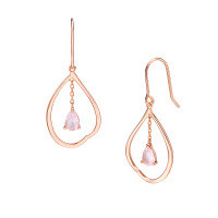 wholesale S925 Silver Irregular Large Circle Rose Quartz Tassel Earrings for Women, Elegant OL Dangling Ear Accessories-Rose Quartz Tassel Earrings 925 Silver