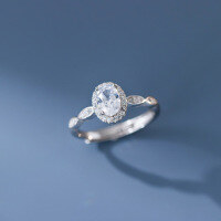wholesale S925 Sterling Silver Fresh and Sweet Ins Style Niche Design Four-Prong Oval Diamond Ring R02694-S925 silver ring Adjustable opening