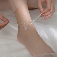 wholesale S925 silver flash diamond round ring anklet summer double-layer minimalist elegant inlaid diamond Korean-style women's ankle jewelry S4722-S925 silver one silver 925 silver