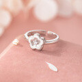 wholesale S925 Sterling Silver Fresh and Sweet Ins-Style Niche Design Diamond-Inlaid Brushed Five-Petal Flower Ring R02826-0-1