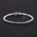 wholesale S925 Sterling Silver Gold-Plated Tennis Chain with Premium Blue Moissanite, 3/4/5mm Full Pavé Bracelet-0-0