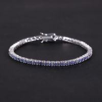 wholesale S925 Sterling Silver Gold-Plated Tennis Chain with Premium Blue Moissanite, 3/4/5mm Full Pavé Bracelet-3mm royal blue moissanite bracelet  6.5 inches (approximately 16.5cm)