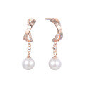 wholesale 925 Sterling Silver Pearl Earrings, Rose Gold Plated, Minimalist and Versatile High-End Small Design Elegant Stud Earrings-0-4