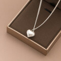 wholesale 925 Sterling Silver Brushed Heart Pendant Necklace, Unisex Design with an Austere Style, Perfect for Layering with Sweatshirts or as a Collarbone Chain Y00094-0-0