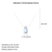 wholesale S925 Sterling Silver Transparent Fishline Teardrop Necklace For Women, Iridescent Fairycore With Imitation Moonstone, Chic And Sophisticated-YA0493_Moonlight Glass/White Zirconium_Platinum-Plated_38+5CM 925 Silver