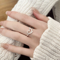 wholesale S925 Sterling Silver Fashion Korean Hollowed-out Frosted Heart-shaped Individuality Internet-famous Light Luxury Style Adjustable Ring for Women-176QJJ/approx. 1.9g Adjustable opening
