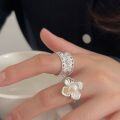 wholesale S925 Silver Four-Leaf Clover Pearl Ring for Women, Fashionable and Elegant Heavy-Duty Band with a Premium Feel, New Trendy Design-0-0