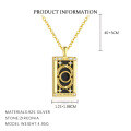 wholesale Sterling Silver S925 Tarot Necklace With Vintage Crystal Pendant, Black Zircon Ring And Earrings Set For Women-0-3