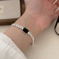 wholesale S925 Sterling Silver with Black Onyx Bracelet Watch Band for Women, Korean Dongdaemun New Style Popular Niche Minimalist Accessory-0-3